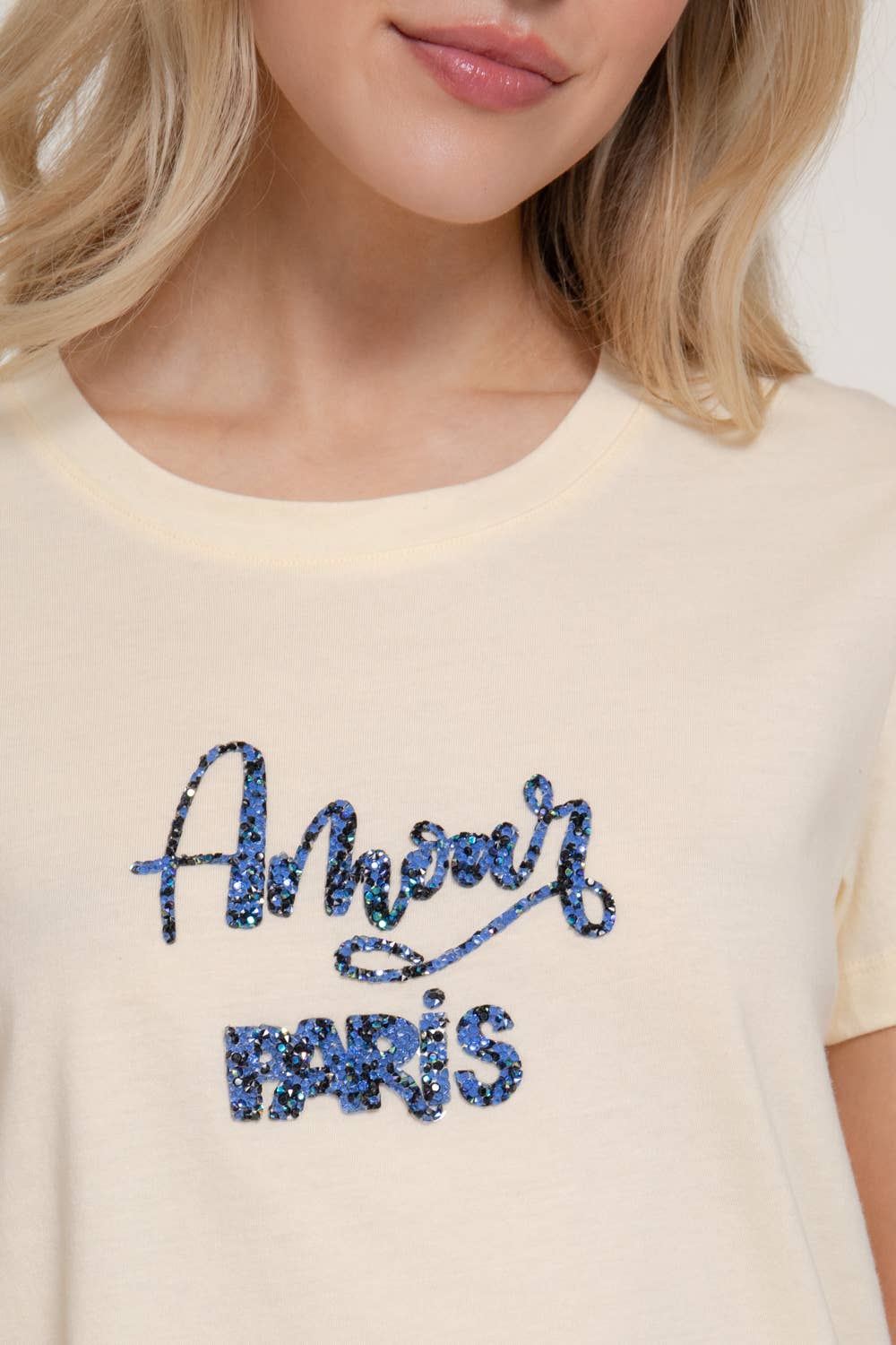 Active USA - Women's Short Sleeve Crew Neck with Rhinestone Tee - T15092