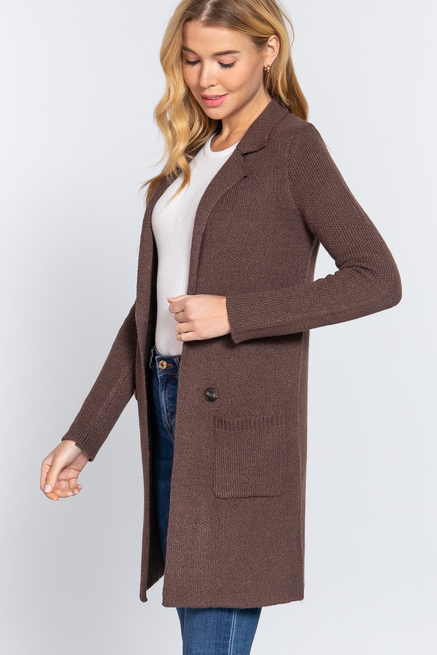 Active USA - Long Sleeve Notched Collar Sweater Jacket - J12027