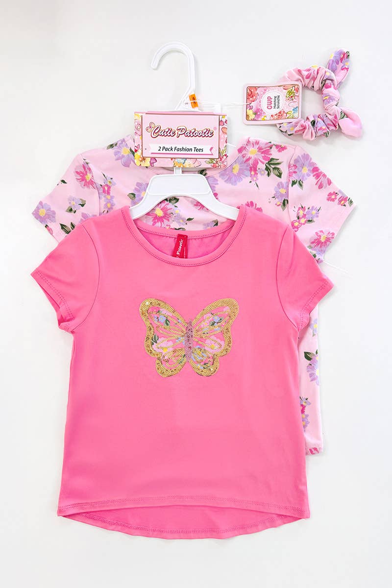 Girl's 2pc/ Pack Fashion Tees with Scrunchie - GKT-Y24-19006B-03