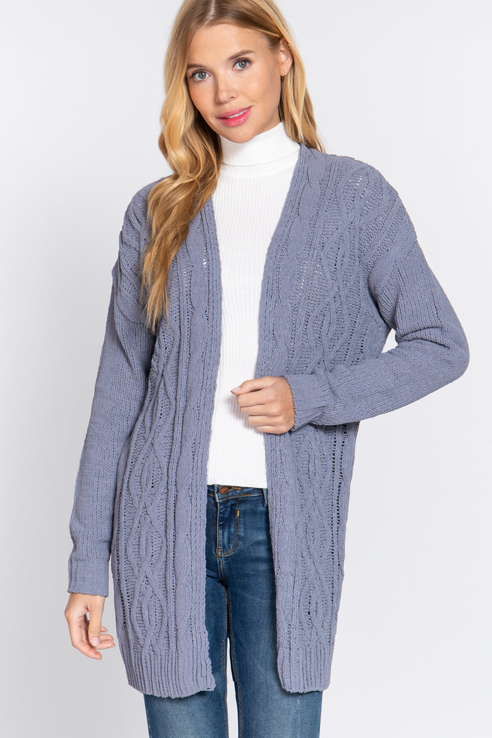 Active USA - Chenile Sweater Cardigan - SW11829 GREYISH BLUE S