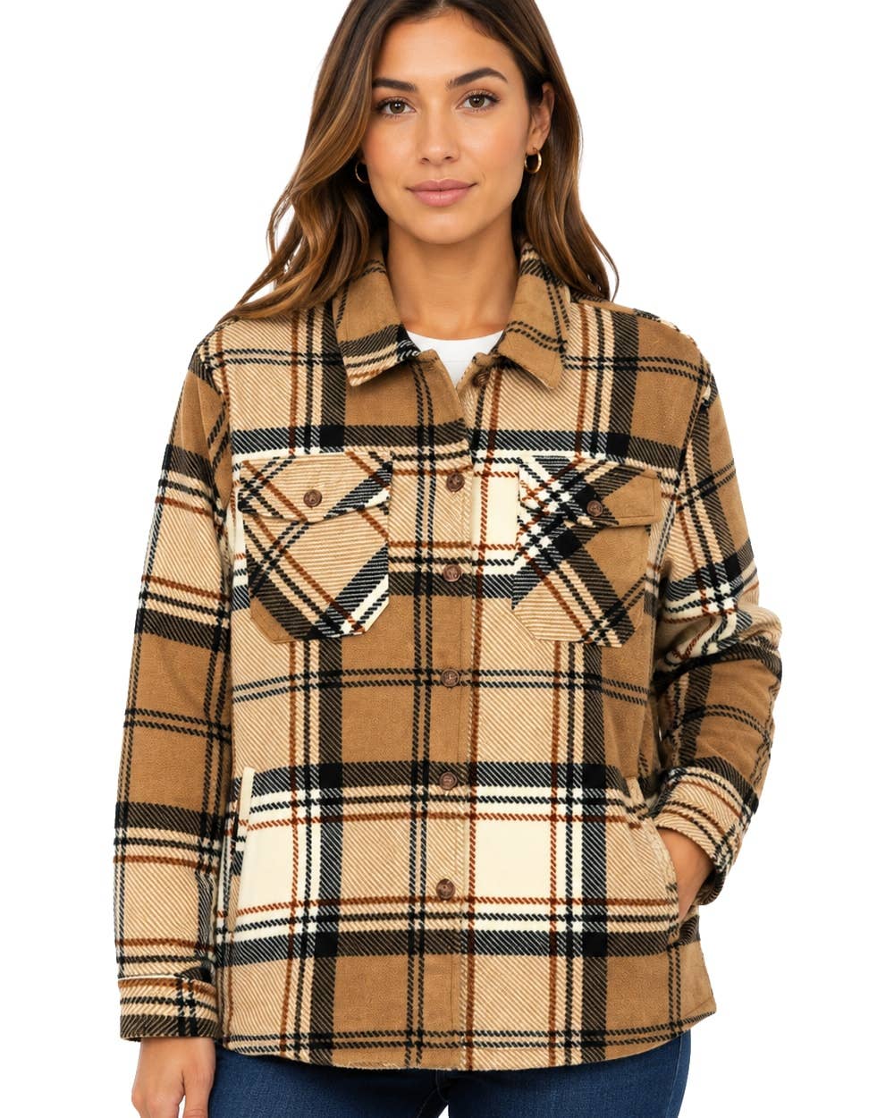 Ladies' Plush Shacket with Sherpa Lining - LS5-H35