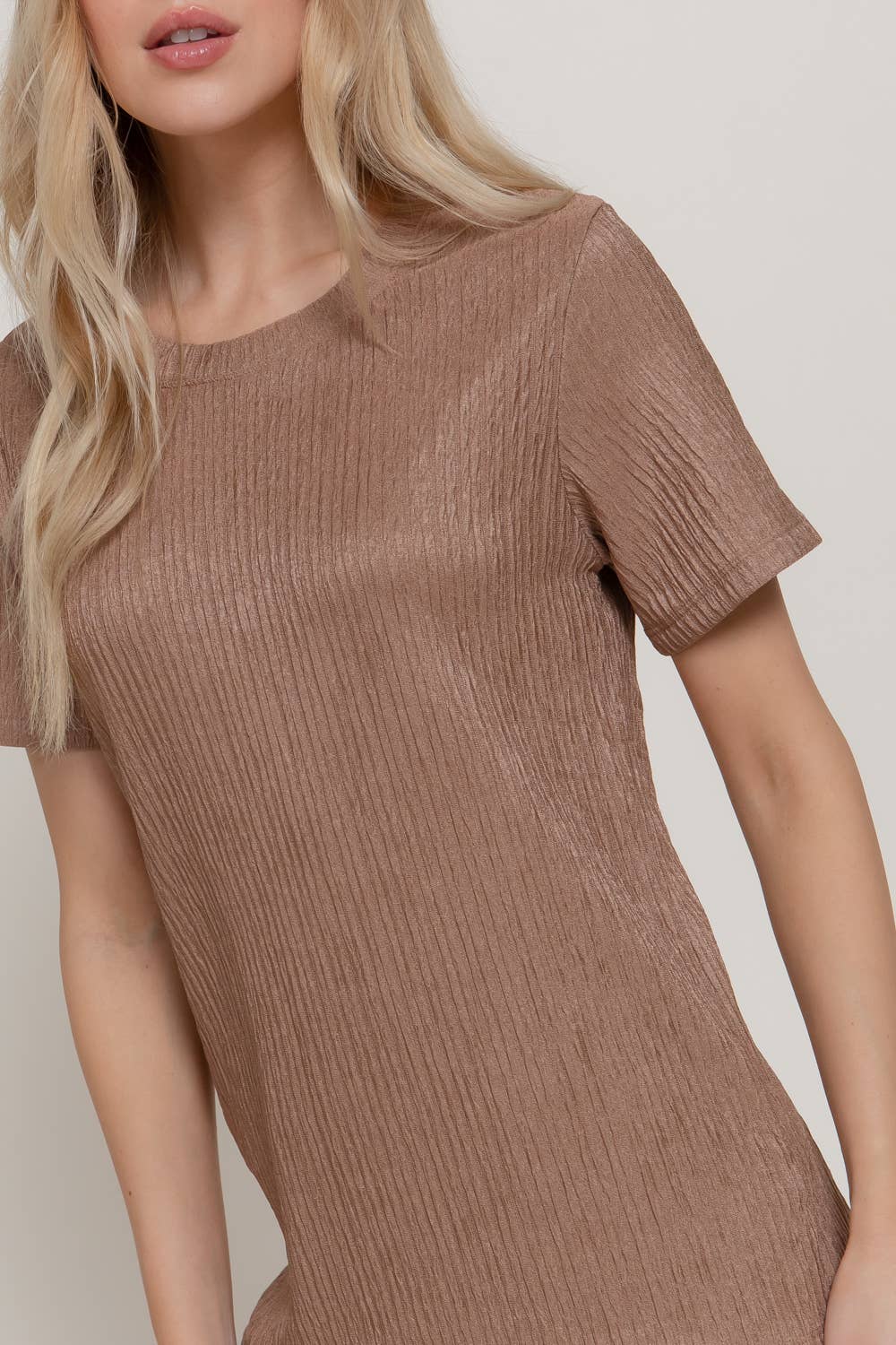 Active USA - Conjunto de top de manga corta y pantalón de punto ancho para mujer - SET14970