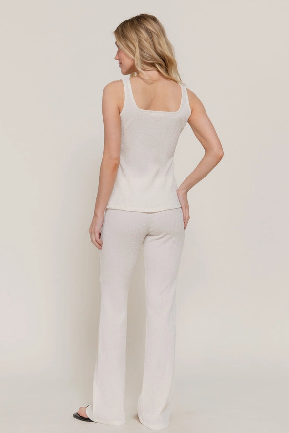 Active USA - Women's Square Neck Button Down Vest & Long Flare Pants Knit Set - SET15241