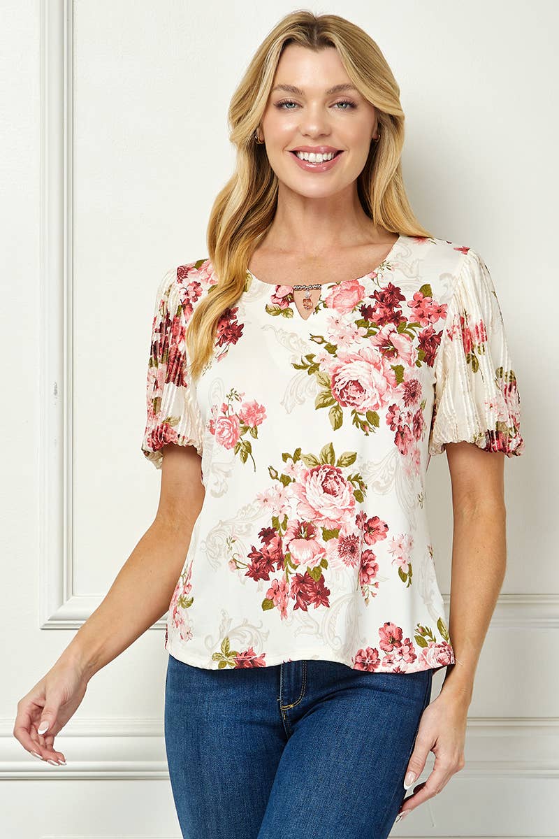 Winslow Collection - Women’s Floral Bubble Sleeve Charm Top - G537001l65