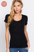 Active USA - Camiseta de algodón de manga corta y cuello redondo para mujer [Tallas Grandes] - T7663