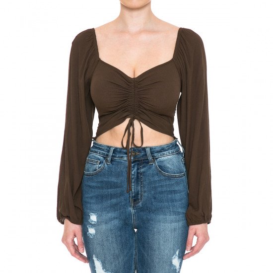 Ambiance - Women's Smocked Back LS Crop Top - 73251