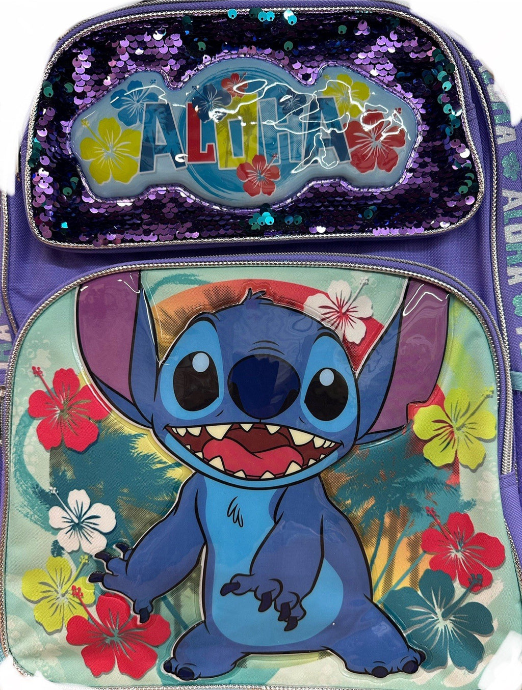Disney - Lilo & Stitch Flowers Purple Sequin 17" Large Backpack - A28497
