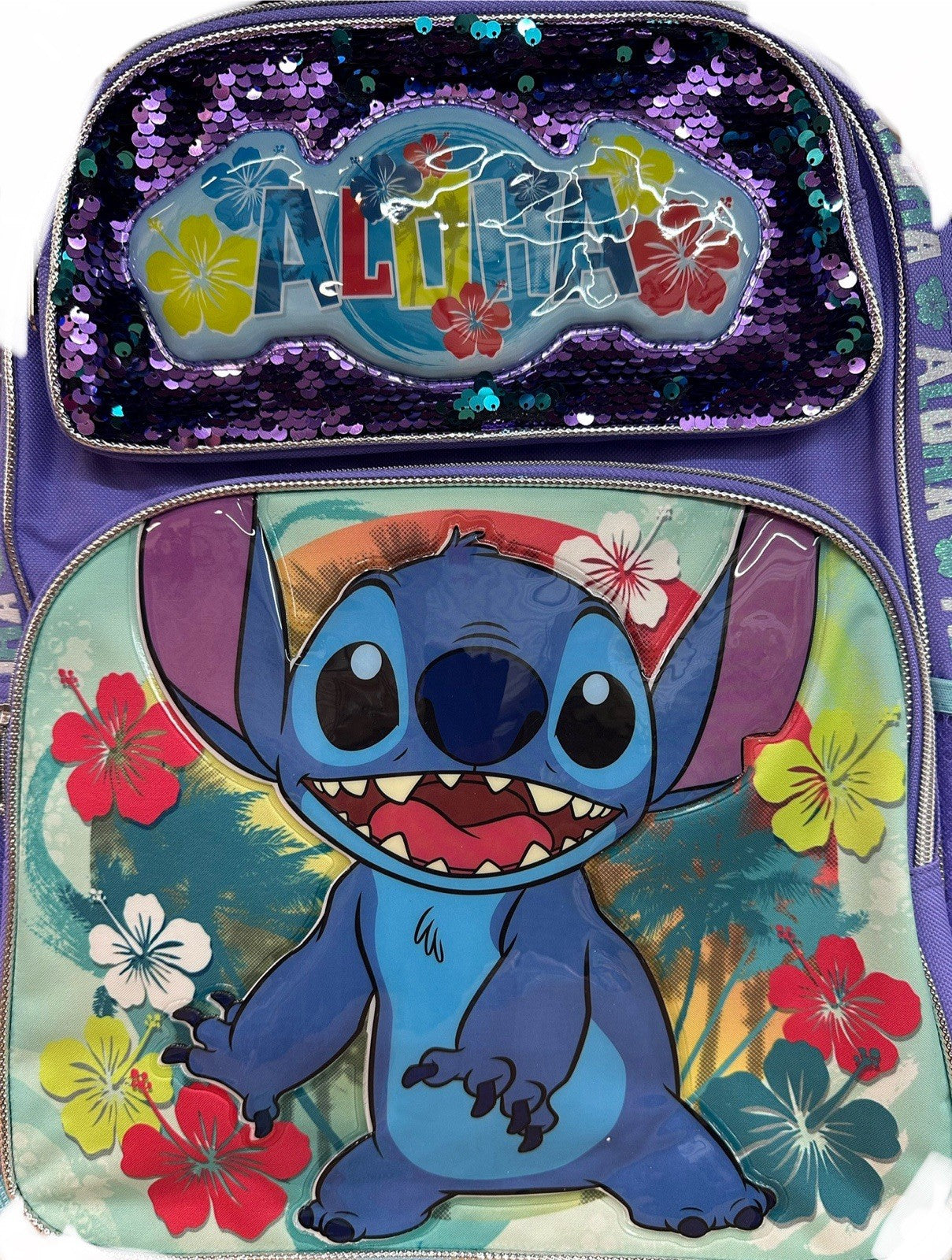 Disney - Lilo & Stitch Flowers Purple Sequin 17" Large Backpack - A28497