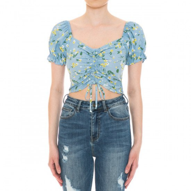 Women Ambiance Print Ruch Crop Top - 73612-1