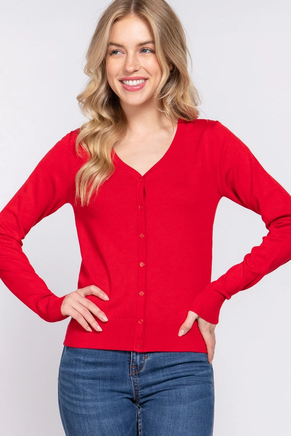 Active USA - Long Sleeve V-Neck Button Down Sweater Cardigan - SW13661