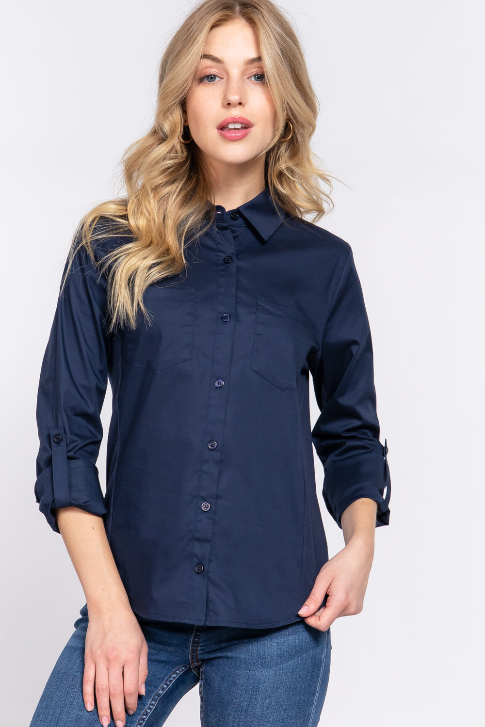 Active USA - 3/4 Roll Up Slv Stretch Shirt - T13463