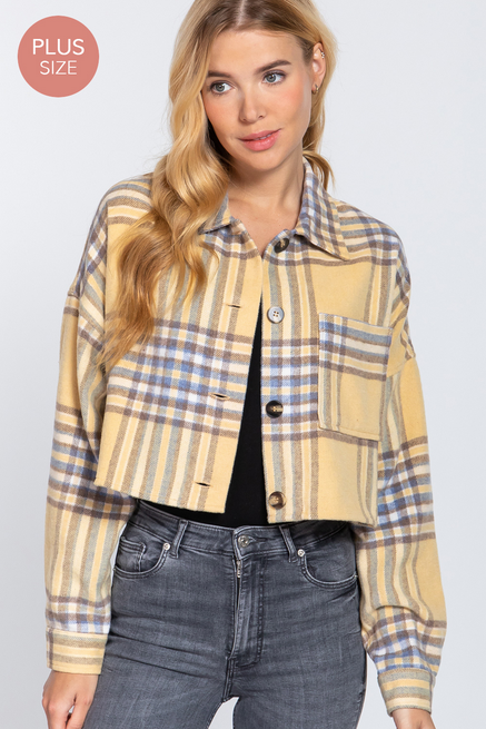 Active USA - Wool Plaid Oversized Crop Jacket Plus - J73255