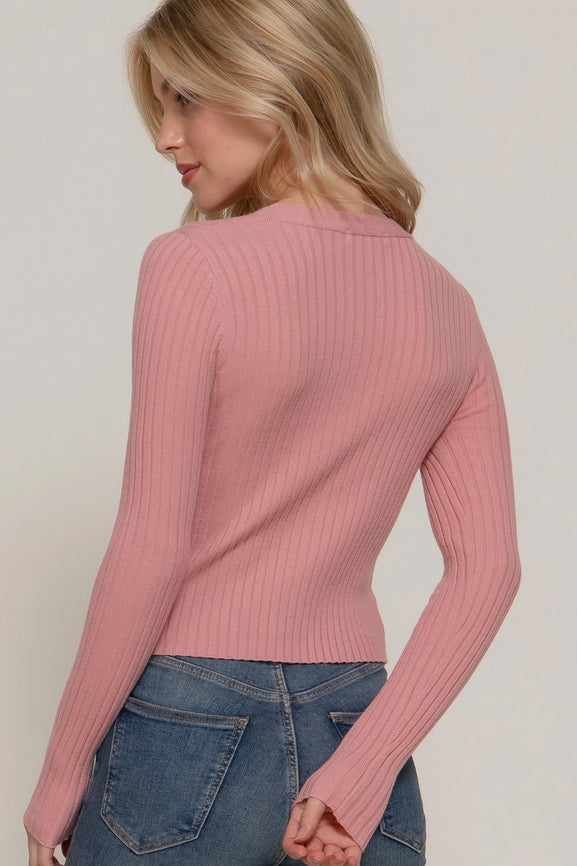 Active USA - Long Sleeve V-Neck Fitted Sweater Cardigan - SW13726