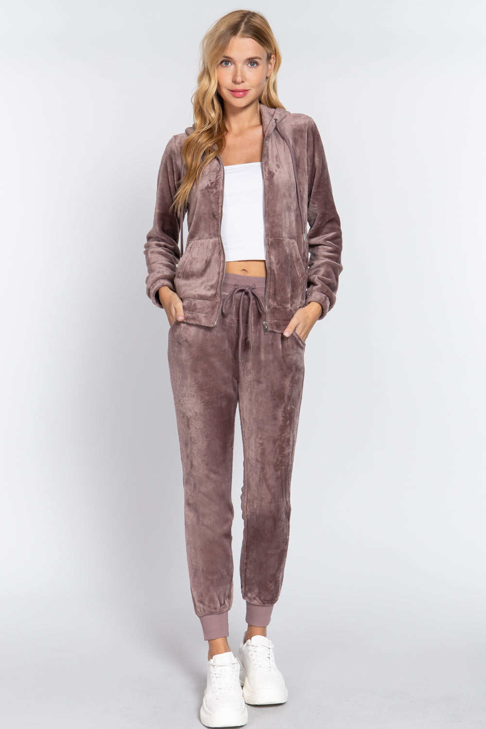 Active USA - Faux Fur Jacket & Jogger Pants Set - SET12297