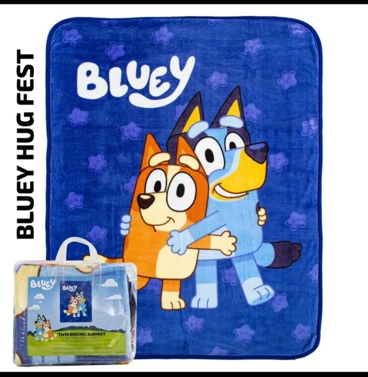 Twin Raschel Blanket 60"X80" Bluey Hugs