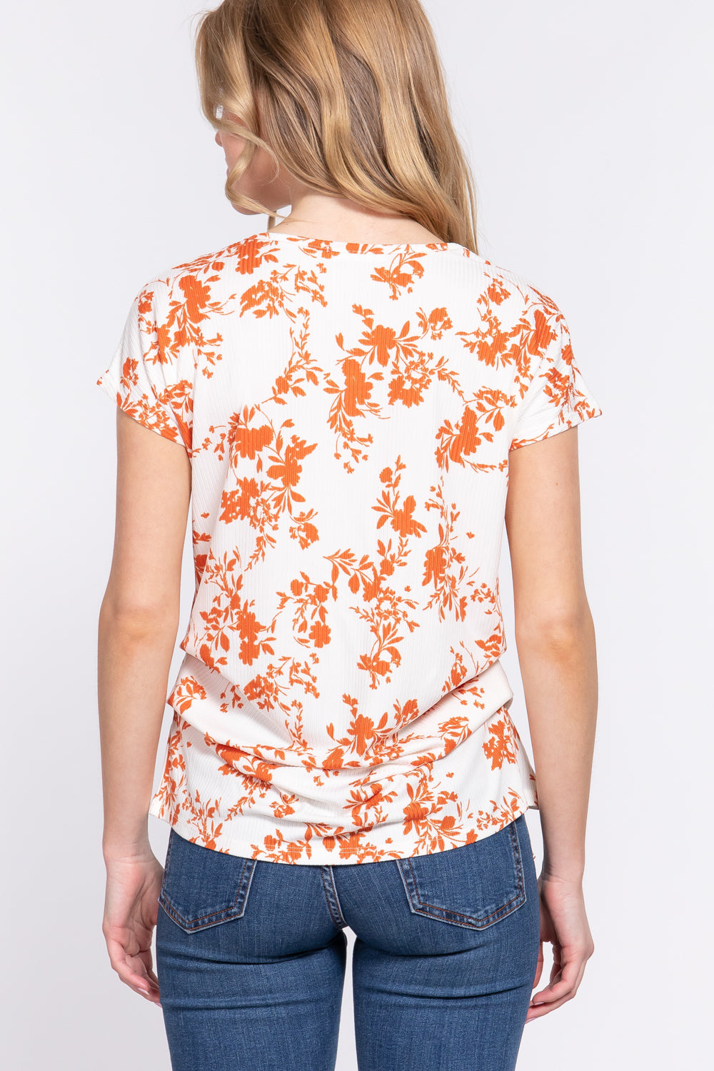 Active USA - Women’s Side Pleats Print Rib Knit Top  - T13523