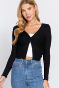 Active USA - Long Sleeve V-Neck Front Twisted Knit Top - T13284