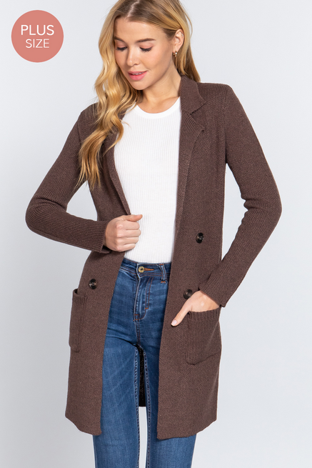 Active USA - Women's Long Slv Sweater Jacket PLUS- J72027