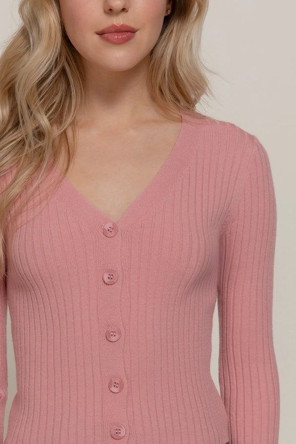 Active USA - Long Sleeve V-Neck Fitted Sweater Cardigan - SW13726