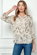 Cuff Sleeve Mandarin Collar Floral Shirt - G958977N33