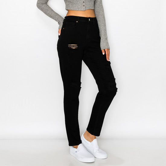 Wax Jean - Mended Destructed Mom Jean - 90255