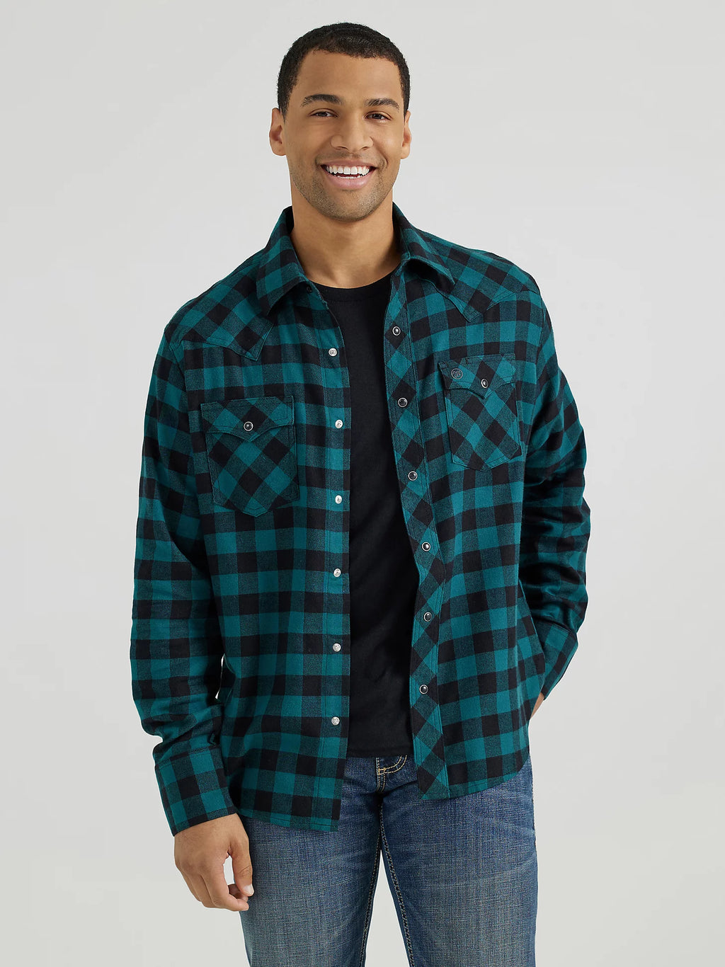Wrangler - Men's Retro® Long Sleeve Flannel Western Snap Plaid Shirt - 112355386