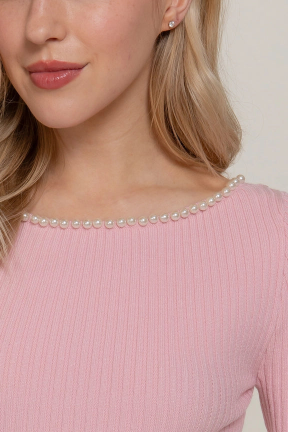 Long Sleeve Boat Neck with Pearl Detail Sweater - SW14645