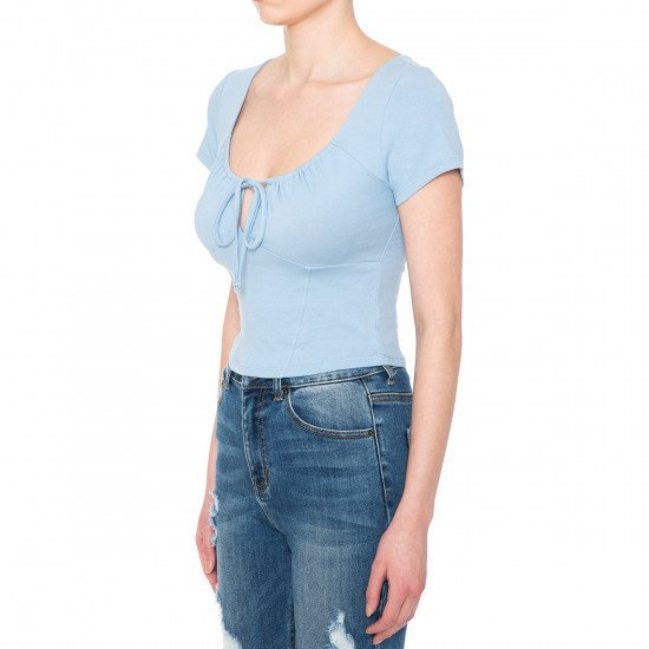 Women Ambiance Keyhole Short Sleeve Crop Tops - 73382