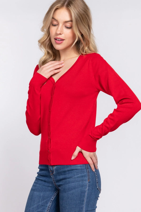 Active USA - Long Sleeve V-Neck Button Down Sweater Cardigan - SW13661