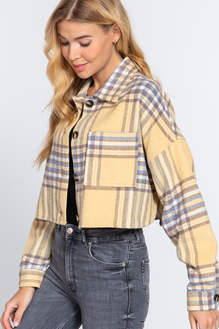 Active USA - Wool Plaid Oversized Crop Jacket Plus - J73255