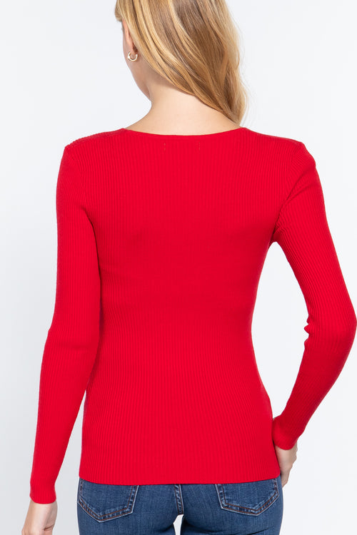 Active USA - Women's V-Neck Viscose Rib Sweater - SW11709