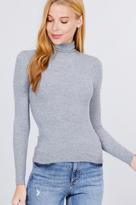 Active USA - Turtle Neck Viscose Rib Sweater - SW11710 H GREY S