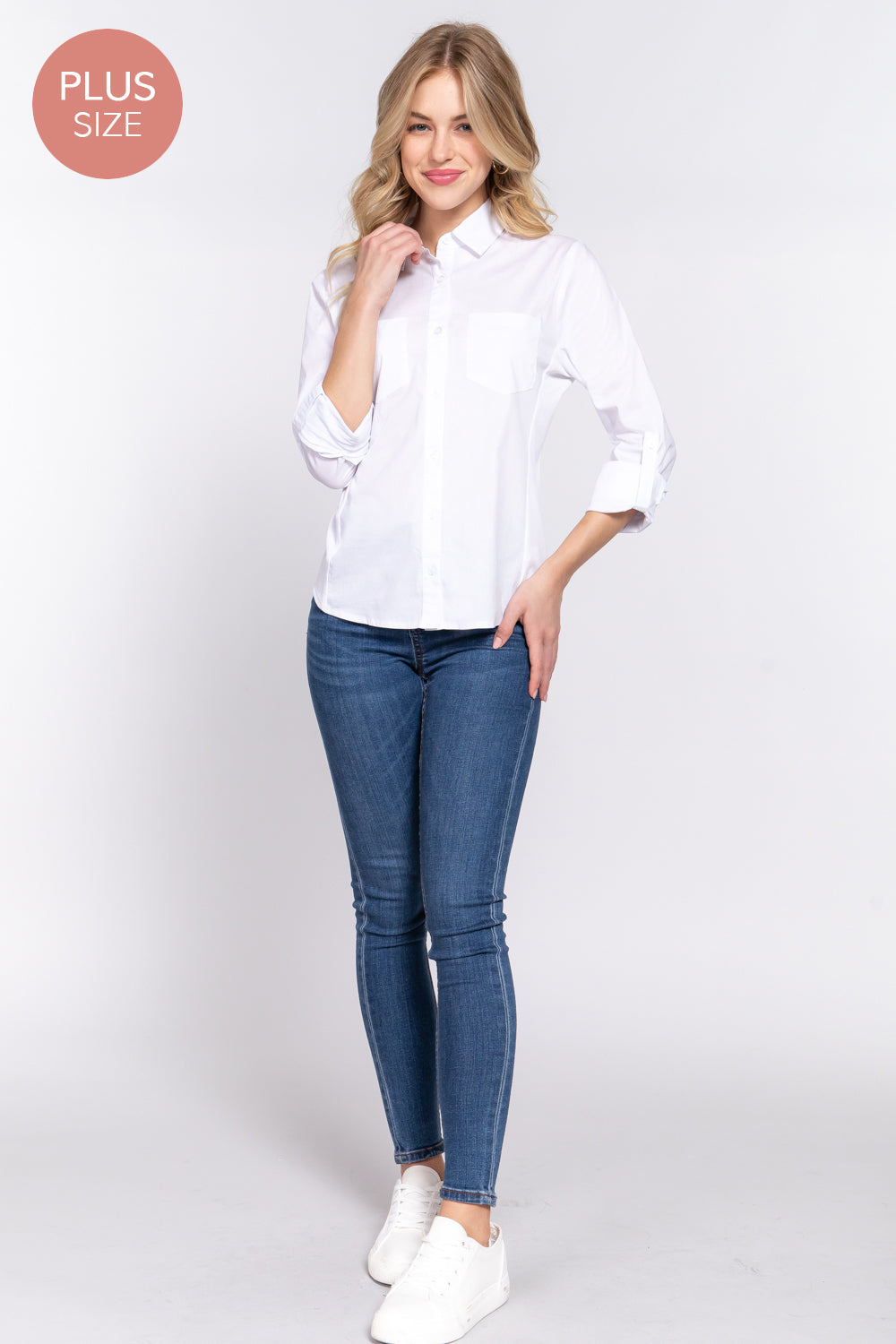Active USA - (Plus) 3/4 Roll Up Slv Stretch Shirt - T73463