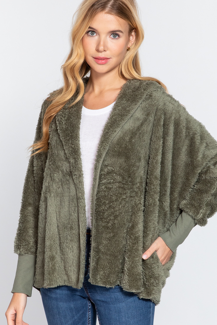 ACTIVE USA-HOODIE OVERSIZED FAUX OPEN JACKET -J13362