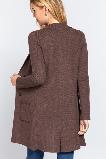 Active USA - Long Sleeve Notched Collar Sweater Jacket - J12027