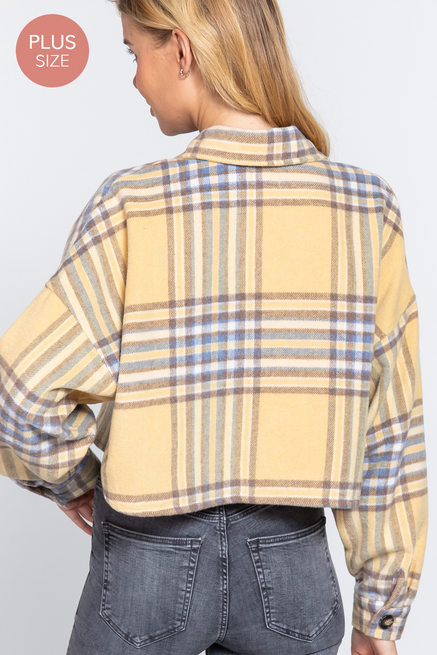 Active USA - Wool Plaid Oversized Crop Jacket Plus - J73255
