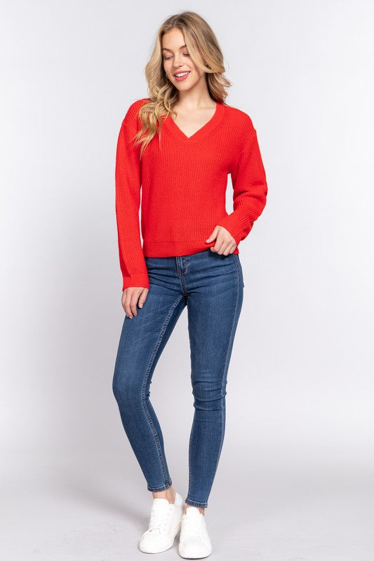 Active USA - Long Sleeve V-Neck Sweater - SW13683