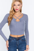 Active USA - V-Neck Shirring W/ Strap Knit Top - T12656