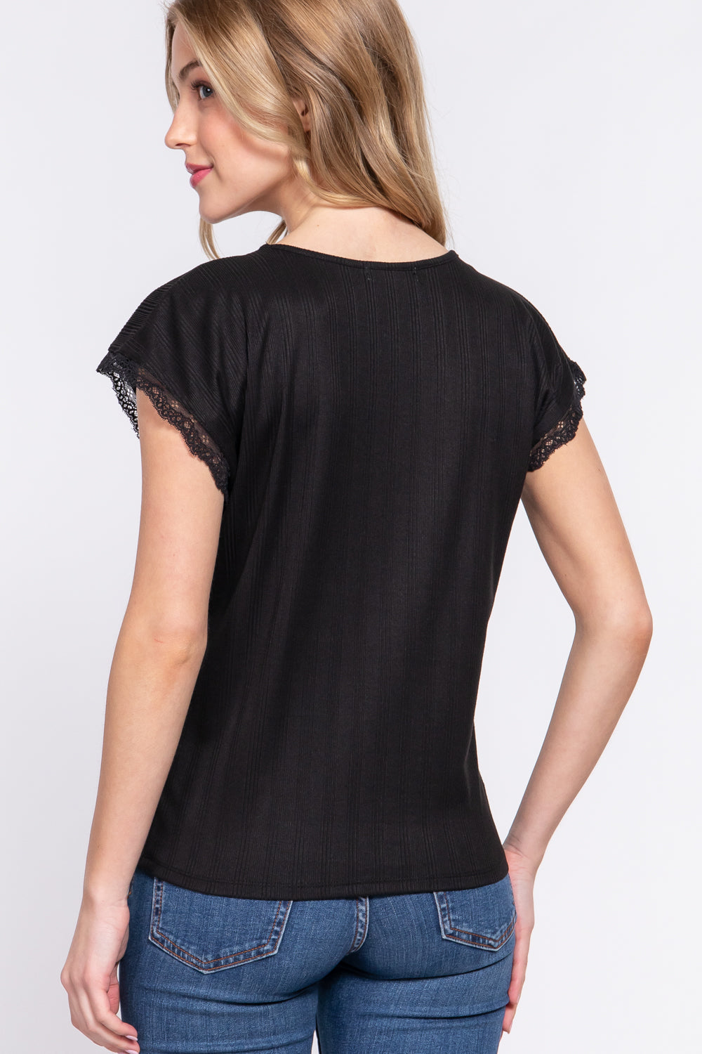Active USA - Women’s Dolman Sleeve  V-Neck Lace Top  -T13466