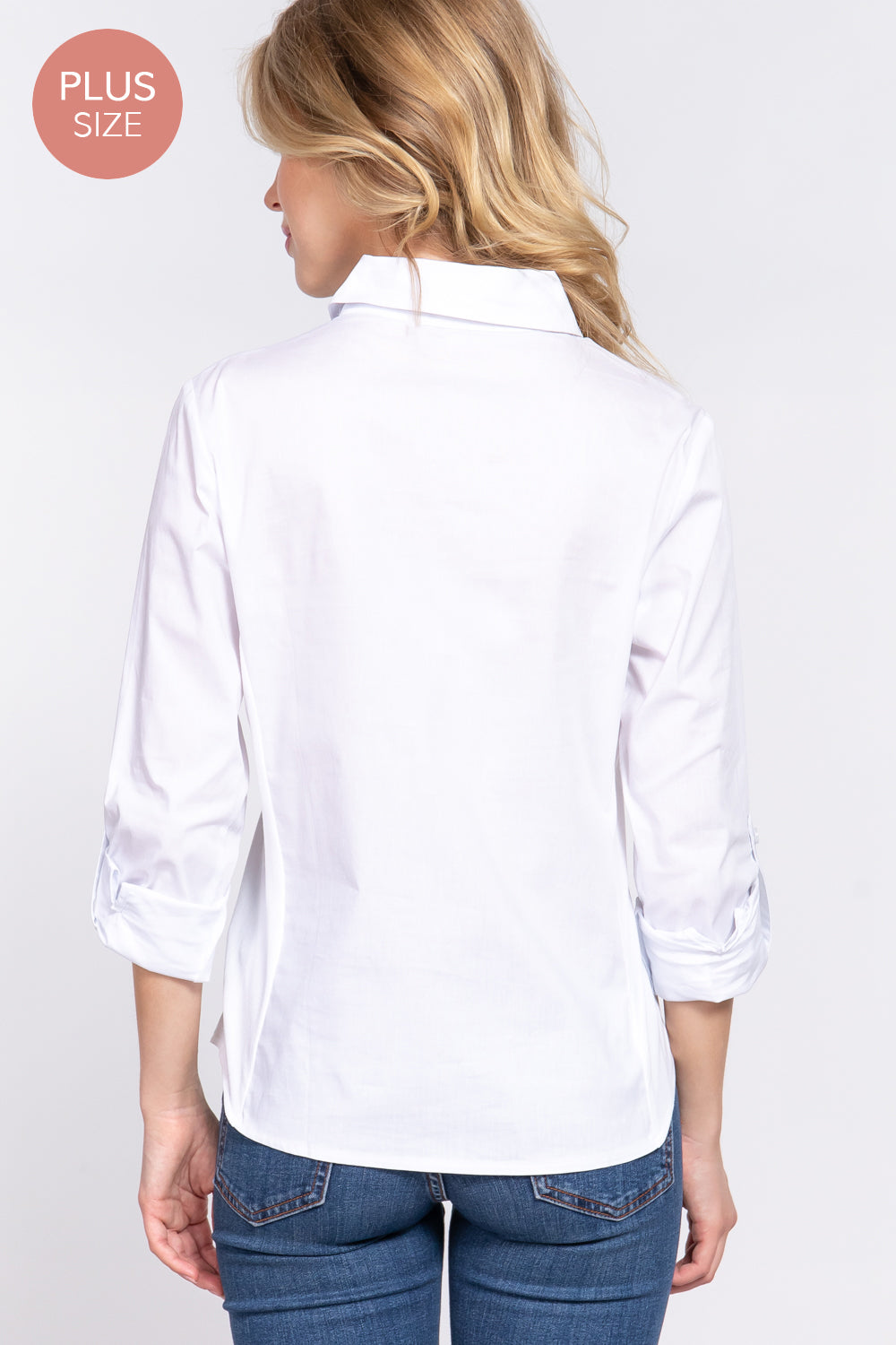 Active USA - (Plus) 3/4 Roll Up Slv Stretch Shirt - T73463
