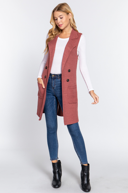 Active USA - Sleeveless Long Sweater Vest - SW11045