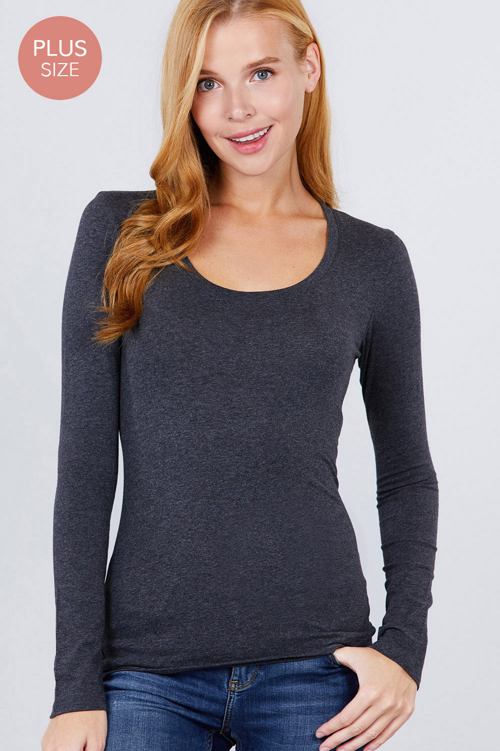 Active USA - Plus Long Slv Scoop Neck Top - T7666