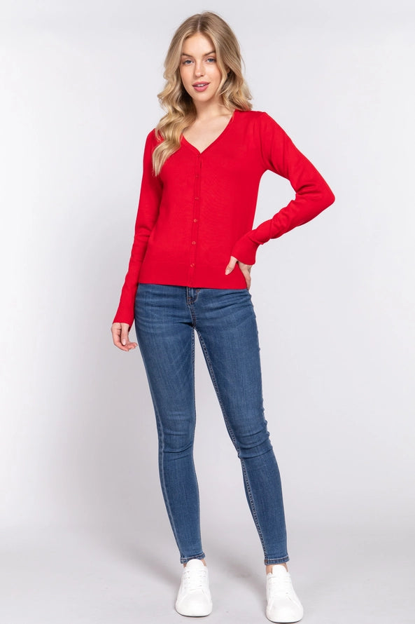 Active USA - Long Sleeve V-Neck Button Down Sweater Cardigan - SW13661