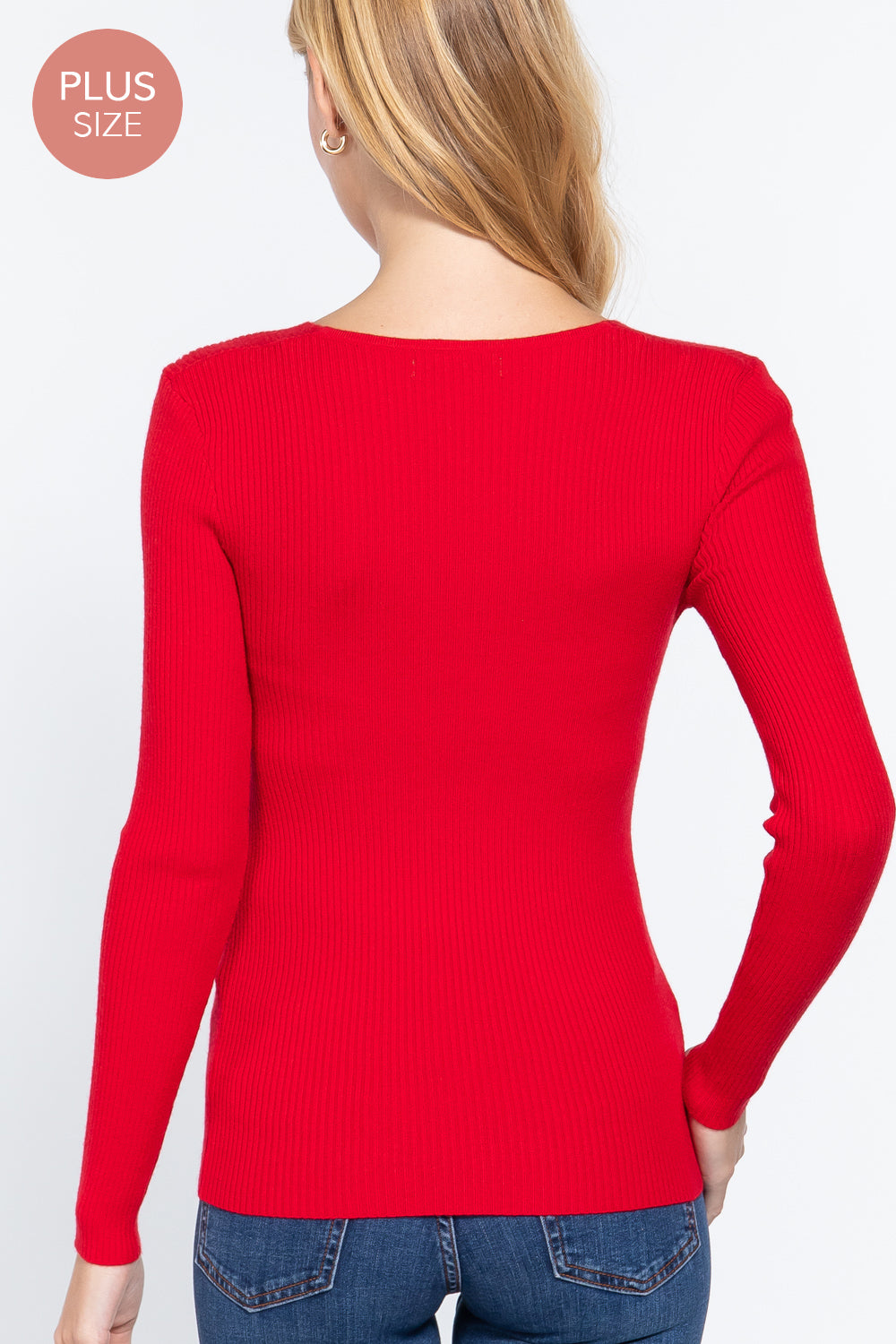 Active USA - Plus V-Neck Viscose Rib Sweater - SW71709