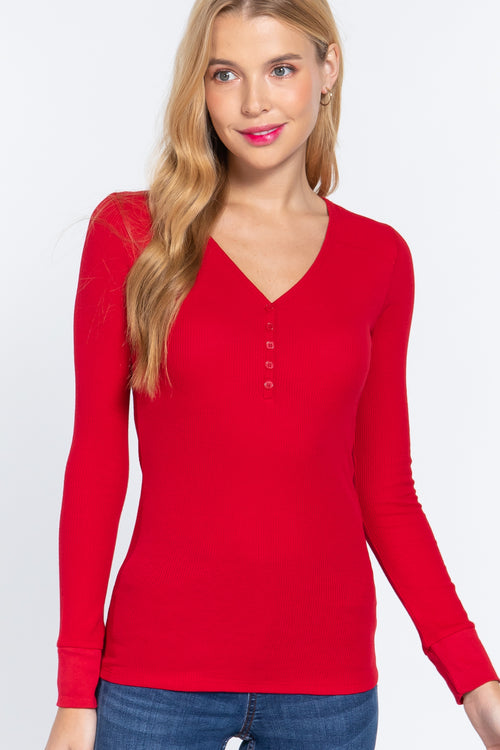 Active USA - Long Slv V-Neck Placket Thermal - T12325