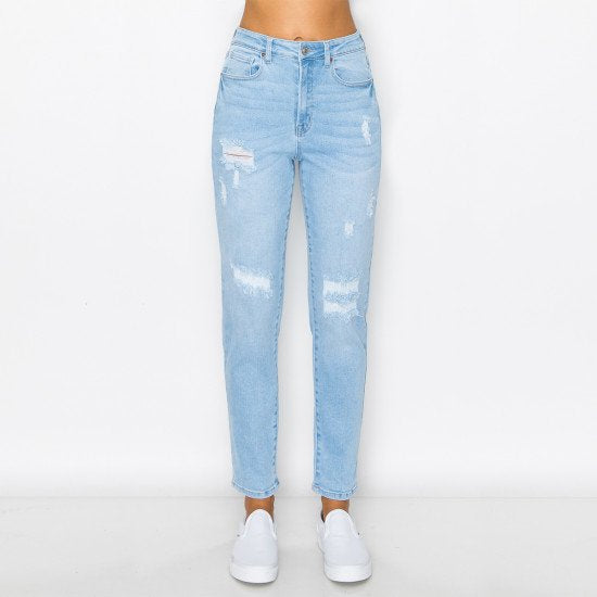 Wax Jean - Mended Destructed Mom Jean - 90255