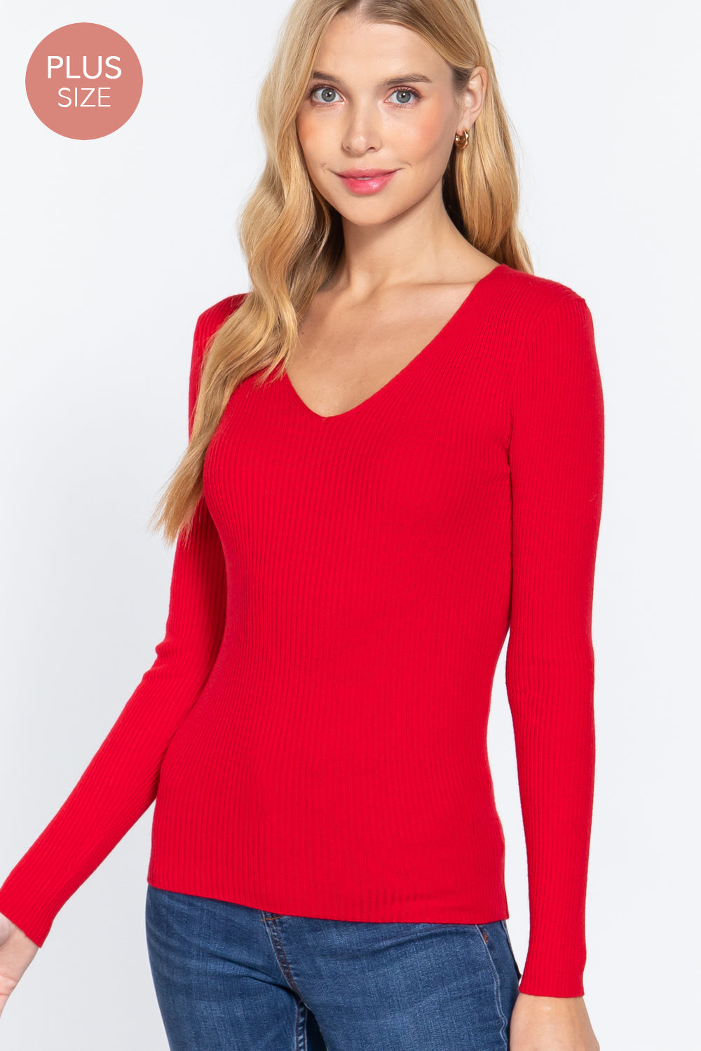 Active USA - Plus V-Neck Viscose Rib Sweater - SW71709