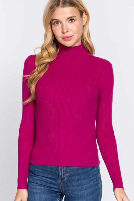 Active USA - Turtle Neck Viscose Rib Sweater - SW11710 ORCHID S