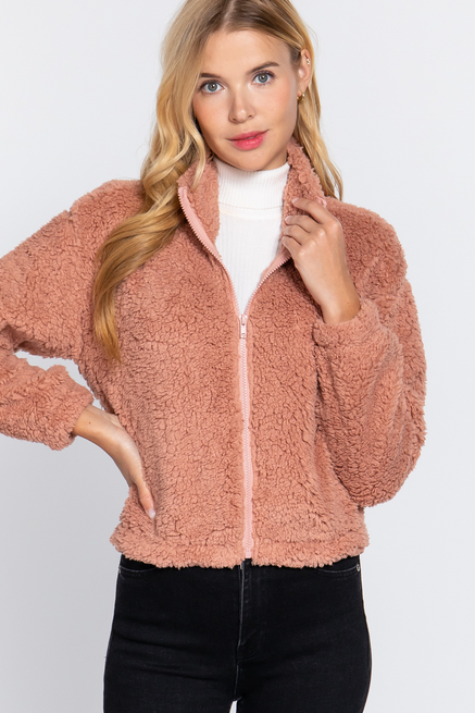 Active USA - Long Slv Faux Fur Zip-up Jacket - J12573 PINK S