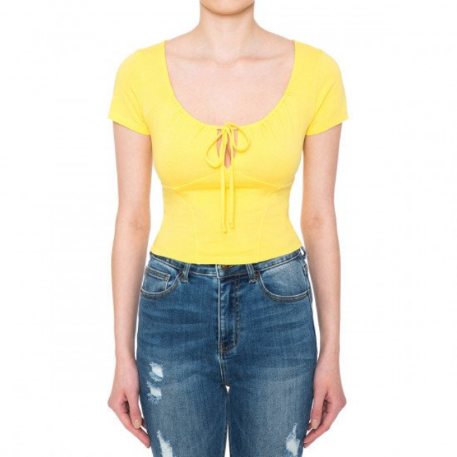 Women Ambiance Keyhole Short Sleeve Crop Tops - 73382
